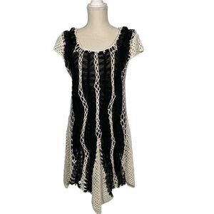 Fantazia Black & White Crochet Spiderweb Style Dress Tunic Size Small